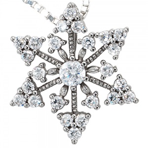 Anhänger Schneeflocke 925 Sterling Silber rhodiniert mit 25 Zirkonia