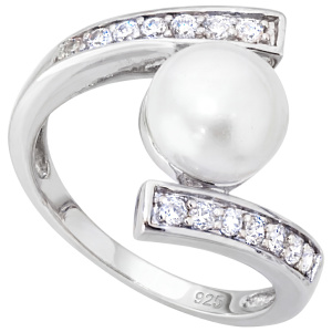 Damen Ring 925 Sterling Silber 1 Süßwasser Perle 14 Zirkonia Perlenring