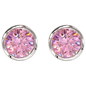 Preview: Ohrstecker rund 925 Sterling Silber rhodiniert 2 Zirkonia rosa rosé Ohrringe