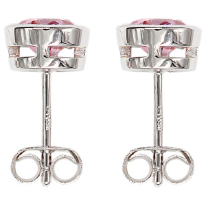 Preview: Ohrstecker rund 925 Sterling Silber rhodiniert 2 Zirkonia rosa rosé Ohrringe