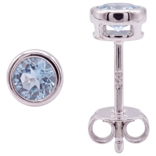 Ohrstecker rund 925 Sterling Silber rhodiniert 2 Zirkonia hellblau blau Ohrringe