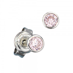 Ohrstecker rund 925 Sterling Silber rhodiniert 2 Zirkonia rosa rosé Ohrringe