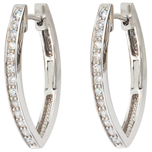 Preview: Creolen oval 925 Sterling Silber mit 26 Zirkonia Ohrringe Silbercreolen