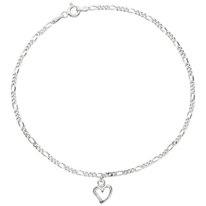 Fußkettchen Fußkette Herz 925 Sterling Silber Federring