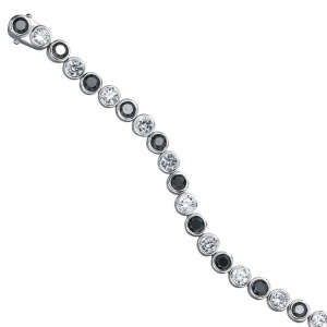 Armband 925 Silber 19 cm mit Zirkonia schwarz weiß Silberarmband Kastenschloss