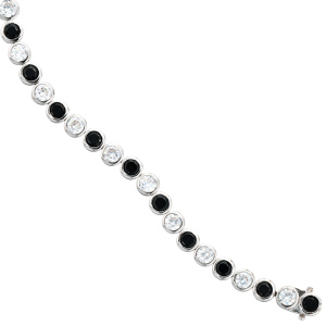 Armband 925 Silber 19 cm mit Zirkonia schwarz weiß Silberarmband Kastenschloss