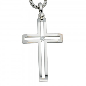 Anhänger Kreuz 585 Gold Weißgold 1 Diamant Brillant Kreuzanhänger Weißgoldkreuz