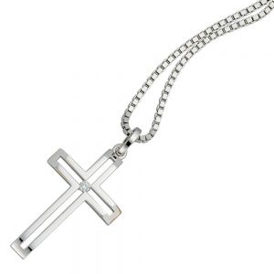 Anhänger Kreuz 585 Gold Weißgold 1 Diamant Brillant Kreuzanhänger Weißgoldkreuz
