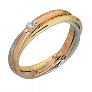 Damen Ring verschlungen 585 Gold tricolor dreifarbig 1 Diamant Brillant 0,06ct.
