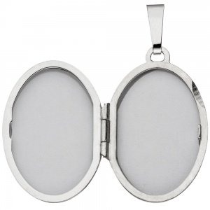 Medaillon oval 585 Gold Weißgold mattiert 3 Diamanten Anhänger zum Öffnen