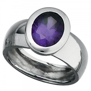 Damen Ring 925 Sterling Silber rhodiniert 1 Zirkonia lila violett Silberring