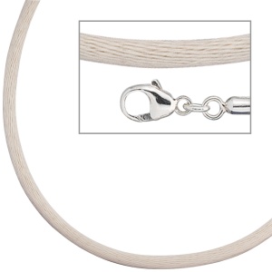 Collier Halskette Seide beige 2,8 mm 42 cm, Verschluss 925 Silber Kette