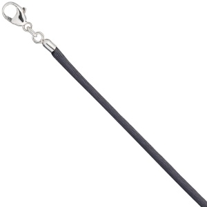 Collier Halskette Seide grau 2,8 mm 42 cm, Verschluss 925 Silber Kette