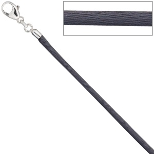 Collier Halskette Seide grau 2,8 mm 42 cm, Verschluss 925 Silber Kette