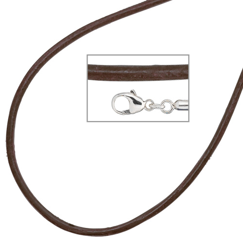 Preview: Collier Halskette Leder braun 925 Silber 42 cm Lederkette Karabiner