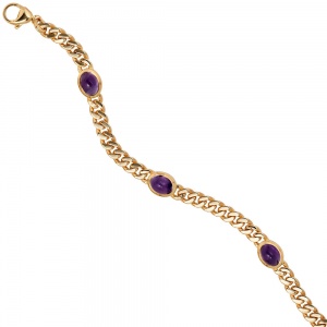 Armband 585 Gold Gelbgold 19 cm 4 Amethyst-Cabochons lila violett Goldarmband