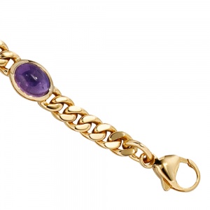 Armband 585 Gold Gelbgold 19 cm 4 Amethyst-Cabochons lila violett Goldarmband