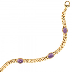 Armband 585 Gold Gelbgold 19 cm 4 Amethyst-Cabochons lila violett Goldarmband