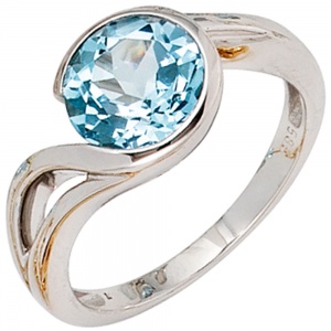 Damen Ring 585 Gold Weißgold 1 Blautopas hellblau blau Weißgoldring