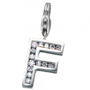 Einhänger Charm Buchstabe F 925 Sterling Silber rhodiniert mit Zirkonia