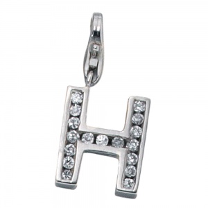 Einhänger Charm Buchstabe H 925 Sterling Silber rhodiniert mit Zirkonia