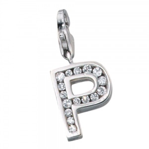 Einhänger Charm Buchstabe P 925 Sterling Silber rhodiniert mit Zirkonia