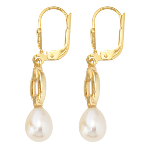 Preview: Boutons 333 Gold Gelbgold mattiert 2 Süßwasser Perlen Ohrringe Ohrhänger