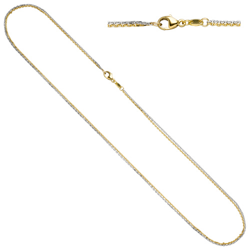 Preview: Ankerkette 2-reihig 585 Gelbgold Weißgold 45 cm Gold Kette Weißgoldkette