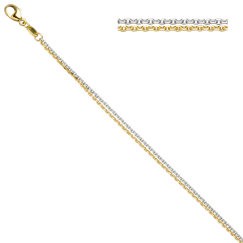 Preview: Ankerkette 2-reihig 585 Gelbgold Weißgold 45 cm Gold Kette Weißgoldkette