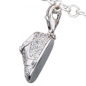 Einhänger Charm Babyschuh 925 Sterling Silber rhodiniert mit 76 Zirkonia