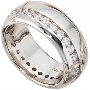 Damen Ring breit 925 Sterling Silber rhodiniert mit Zirkonia rundum Silberring