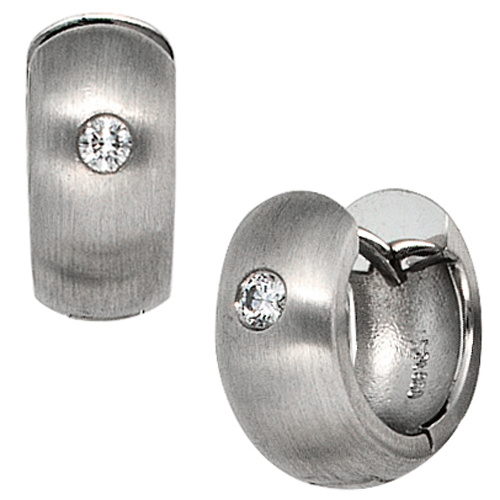 Creolen breit 950 Platin matt 2 Diamanten Brillanten Ohrringe Platinohrringe