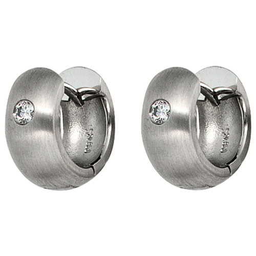 Preview: Creolen breit 950 Platin matt 2 Diamanten Brillanten Ohrringe Platinohrringe