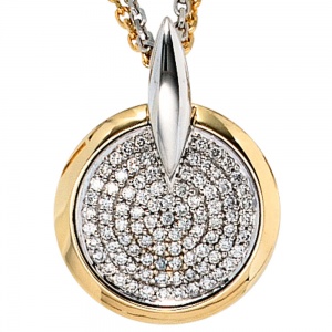 Anhänger rund 585 Gold Gelbgold Weißgold bicolor 91 Diamanten Brillanten