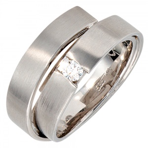 Damen Ring 585 Gold Weißgold matt 1 Diamant Brillant 0,12ct. Weißgoldring