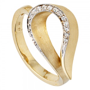 Damen Ring 585 Gold Gelbgold bicolor teilmatt 16 Diamanten Brillanten Goldring