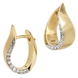 Creolen 585 Gold Gelbgold bicolor teilmatt 18 Diamanten Brillanten Ohrringe