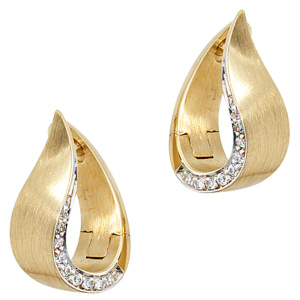 Creolen 585 Gold Gelbgold bicolor teilmatt 18 Diamanten Brillanten Ohrringe