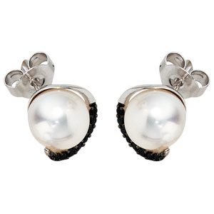 Ohrstecker 585 Gold Weißgold 16 Diamanten Brillanten 2 Süßwasser Perlen Ohrringe