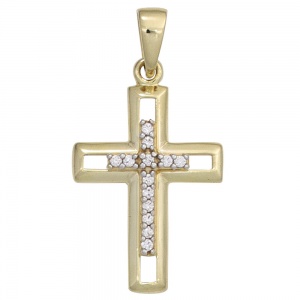 Anhänger Kreuz 333 Gold Gelbgold 13 Zirkonia Kreuzanhänger Goldkreuz
