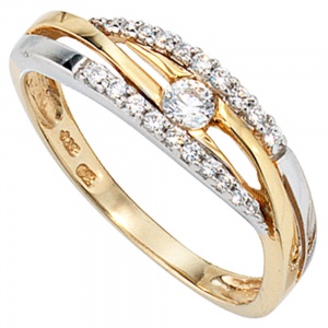 Damen Ring 333 Gold Gelbgold Weißgold bicolor mit Zirkonia Goldring
