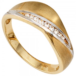 Damen Ring 333 Gold Gelbgold bicolor mattiert 9 Zirkonia Goldring