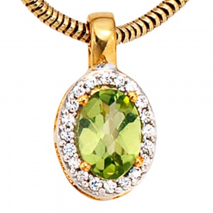 Anhänger oval 585 Gold Gelbgold bicolor 1 Peridot grün 20 Diamanten