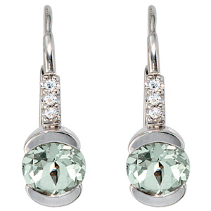 Boutons 585 Gold Weißgold 6 Diamanten 2 Amethyste grün Ohrringe Ohrhänger