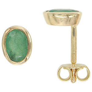 Ohrstecker oval 585 Gold Gelbgold 2 Smaragde grün Ohrringe Goldohrstecker