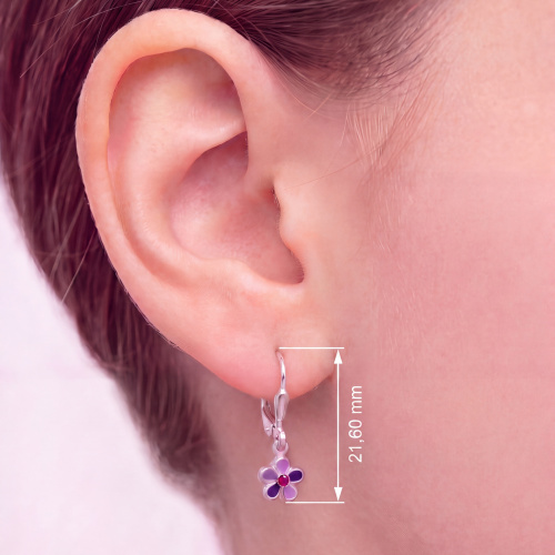 Preview: Kinder Boutons Blume 925 Silber 2 Glassteine lila violett Ohrringe Ohrhänger