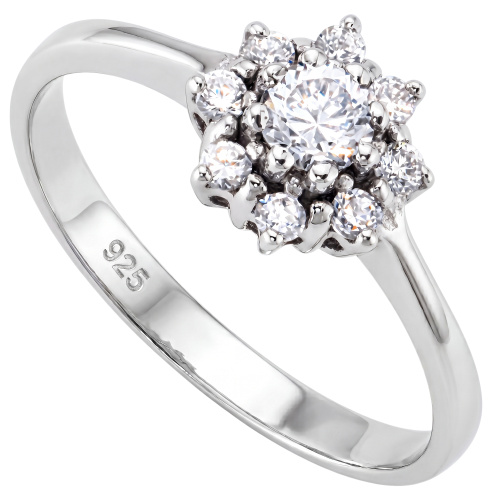 Damen Ring 925 Sterling Silber rhodiniert mit 9 Zirkonia Silberring