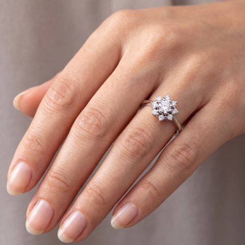 Preview: Damen Ring 925 Sterling Silber rhodiniert mit 9 Zirkonia Silberring