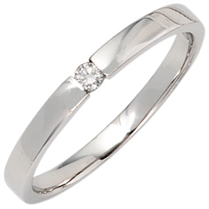 Damen Ring 585 Gold Weißgold 1 Diamant Brillant 0,05ct. Diamantring Weißgoldring