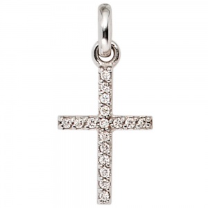 Anhänger Kreuz 585 Gold Weißgold 17 Diamanten Brillanten Kreuzanhänger Goldkreuz